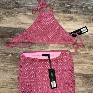 White fox Pink Knit Bikini Set